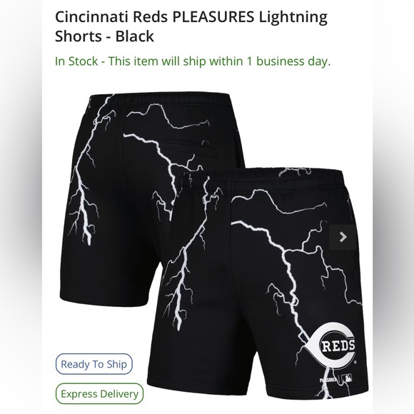 EXCLUSIVE Men’s Cincinatti Reds “PLEASURES Lightning Shorts” - Picture 2 of 4